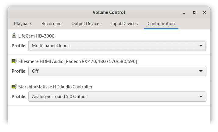 PulseAudio Volume Control: Audio hardware configuration